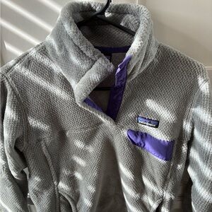 Patagonia Women’s Synchilla Button Up in Gray and Purple